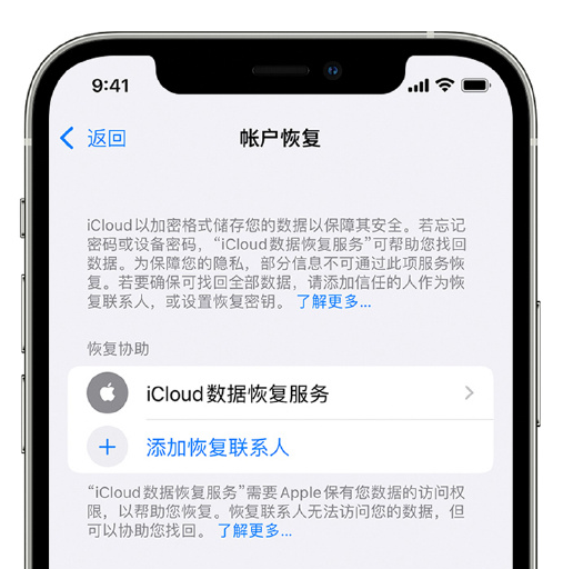 宝安苹果手机维修分享在 iPhone 上设置帐户恢复联系人的方法 