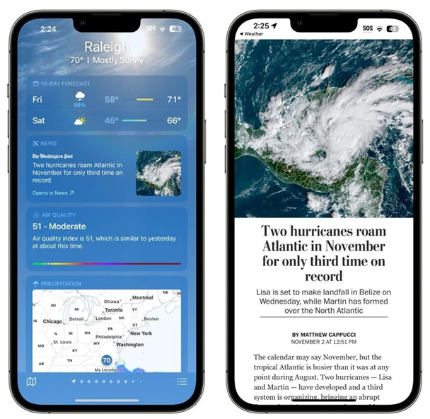 宝安苹果14维修分享iPhone 14手机如何看天气时顺带看新闻 