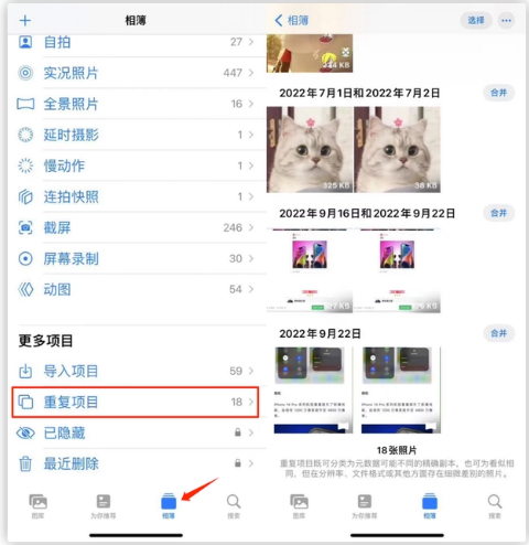 宝安苹果手机维修分享iOS 16 中相册重复项目功能使用方法 