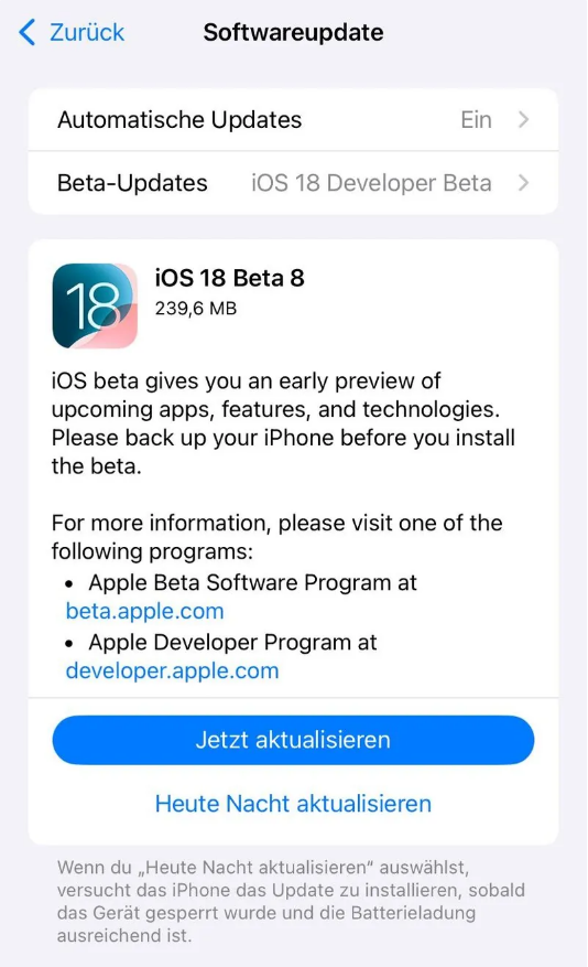 宝安苹果手机维修分享苹果 iOS / iPadOS 18 开发者预览版 Beta 8 发布 